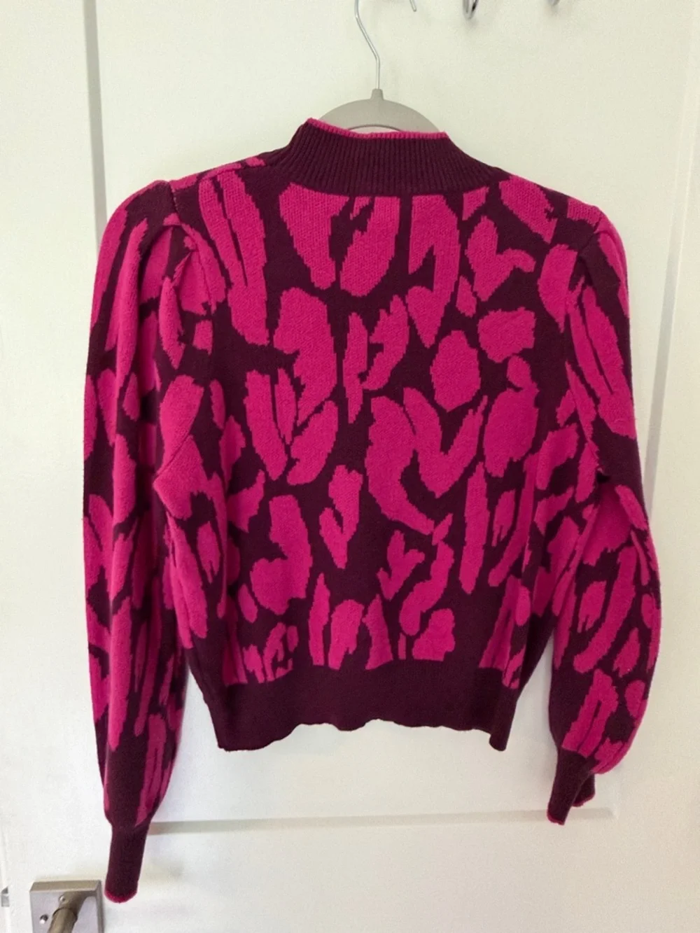 Who What Wear Fuchsia and Plum Patterned Turtleneck Sweater - Picture 3 of 4